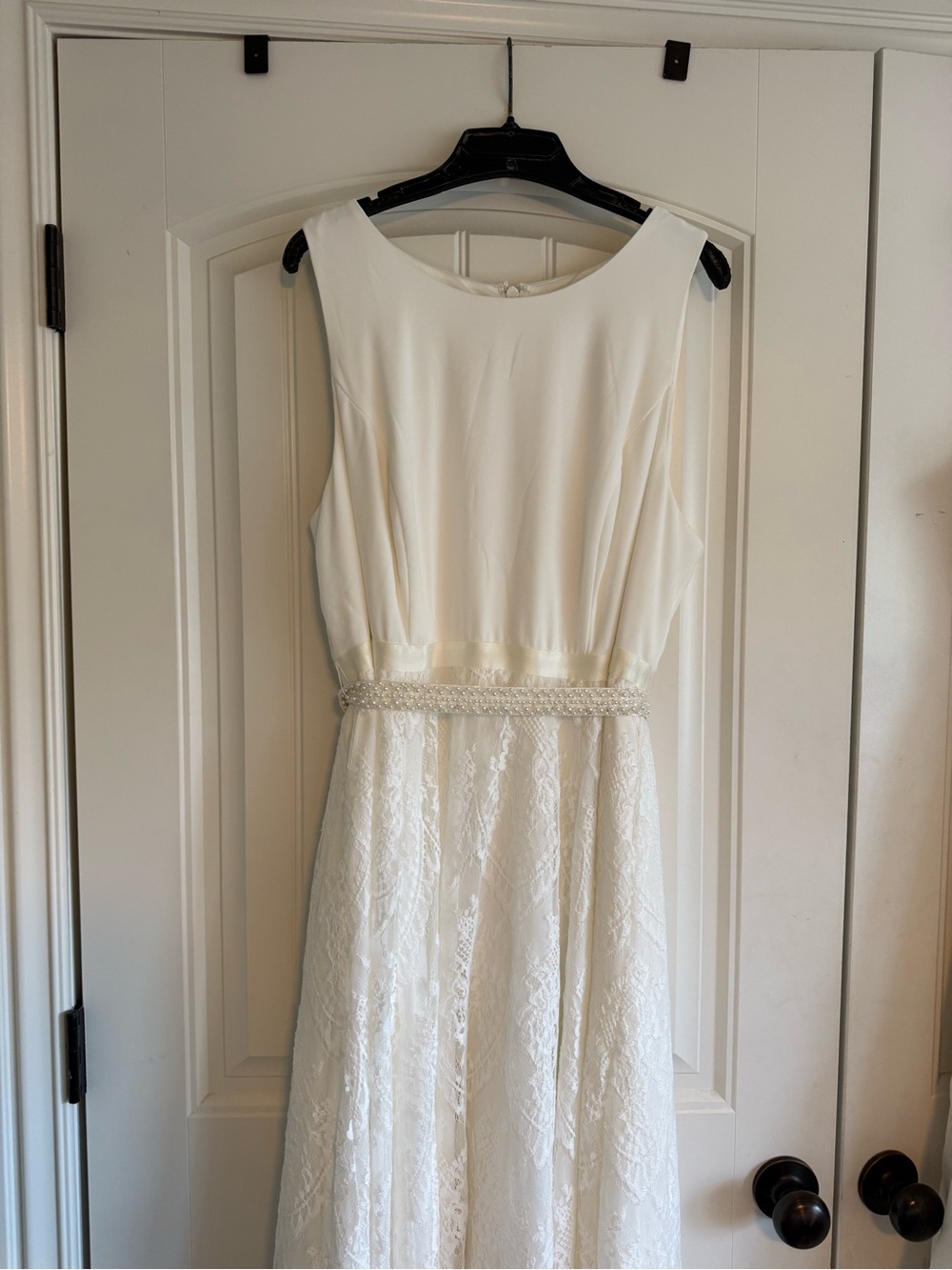 Classic White Lace Bridal Gown with Beaded Waist